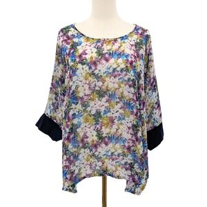 LYS Floral Blouse 1X Sheer‎ Lightweight Tunic Top Romantic Boho Plus Size